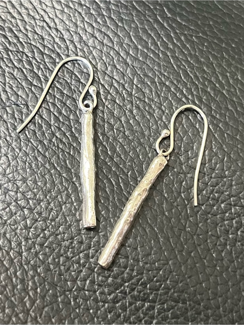 Sterling Silver Textured Bar Drop Earrings - Silver